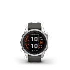 Garmin Fenix 7S Pro Solar, ezüst, grafitszürke szilikon szíjjal pulzusmérő óra