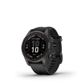   Garmin Fenix 7S Pro Sapphire Solar, Szürke DLC titánium, fekete szilikon szíjjal pulzusmérő óra