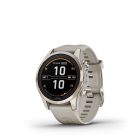 Garmin Fenix 7S Pro Sapphire, krémarany, homokkő színű szilikon szíjjal pulzusmérő óra