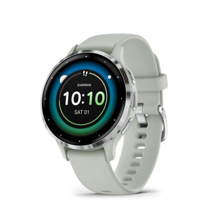 Garmin Venu 3s Silver Stainless Steel Bezel with Sage Gray Case and Silicone Band
