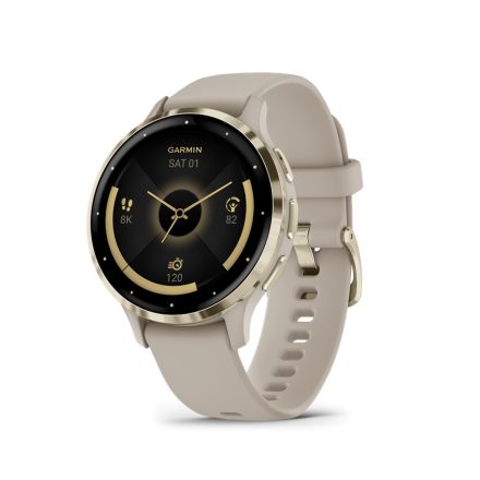 Garmin Venu 3s Soft Gold Stainless Steel Bezel with French Gray Case and Silicone Band
