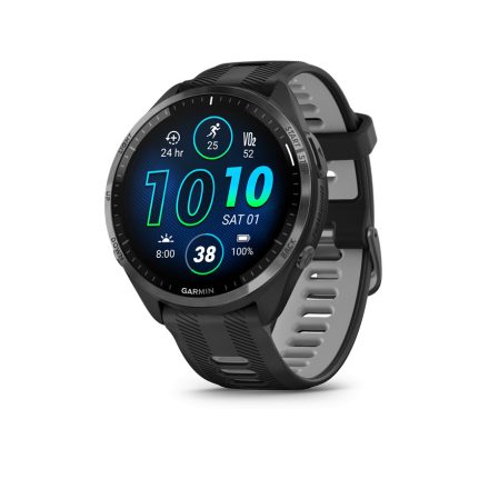 Garmin Forerunner 965 Carbon Gray DLC Titanium Bezel with Black Case and Black/Powder Gray Silicone Band