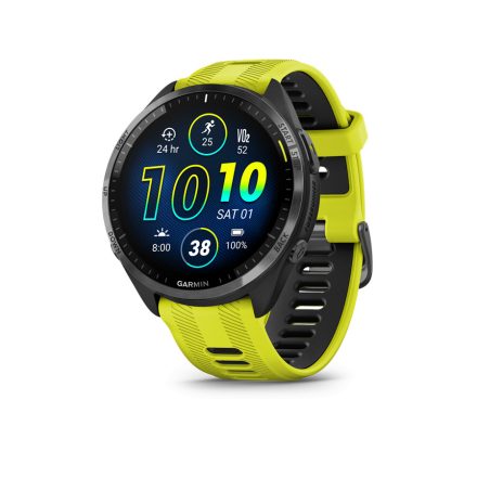 Garmin Forerunner 965 Carbon Gray DLC Titanium Bezel with Black Case and Amp Yellow/Black Silicone Band