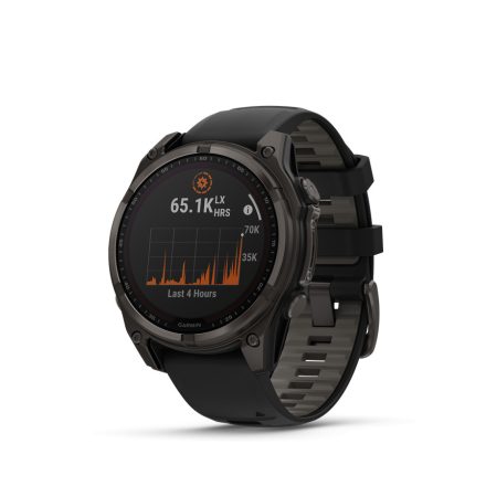 Garmin Fenix ​​8 SOLAR 47mm Sapphire, Carbon Gray DLC Titanium with Black/Pebble Gray Silicone Band heart rate monitor